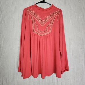 TORRID Embroidered Gauze Crinkle Long Sleeve Blouse 2